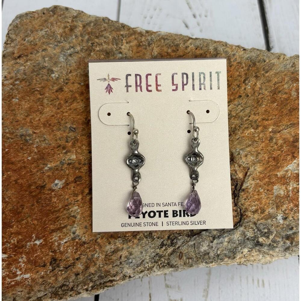 NEW Peyote Bird Sterling Silver Amethyst Drop 1.5"‎ Earrings J053